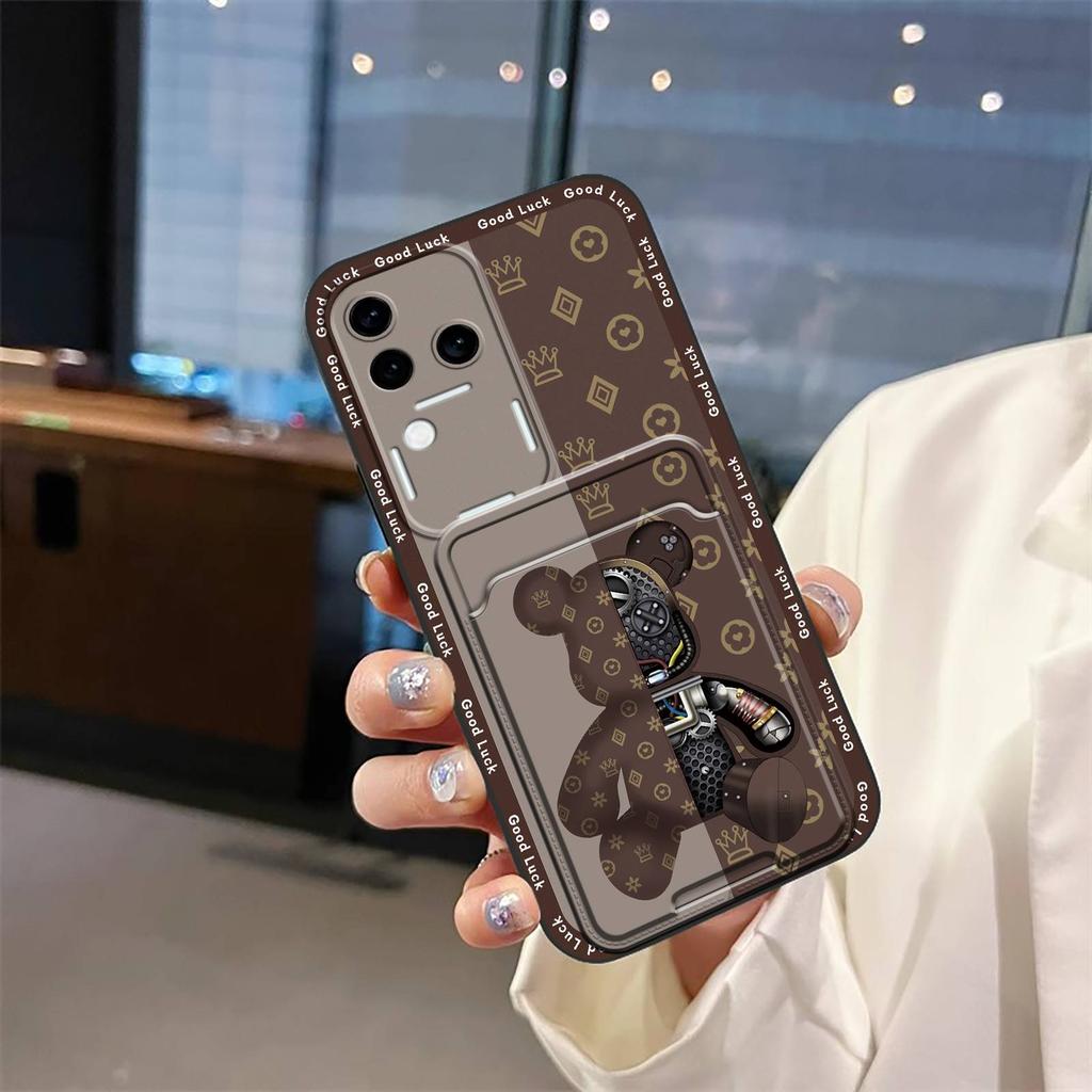 Card Slot Dirt-resistant Phone Case For VIVO S18 Pro/V30 Pro TPU Protective Cartoon Card Sleeve Graffiti Cute Soft Case