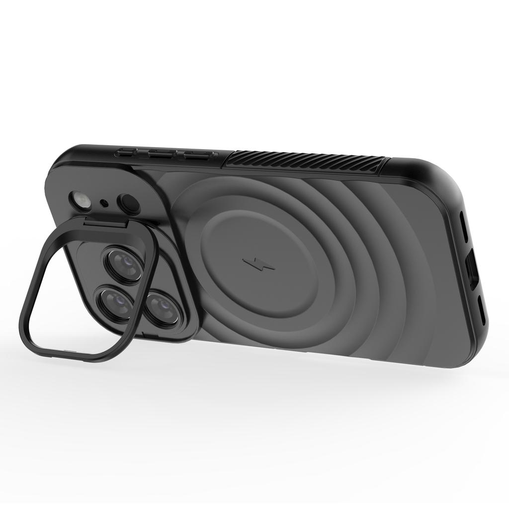 For iPhone 17 Pro Case Compatible with MagSafe PC Kickstand Ripple Texture TPU Phone Cover