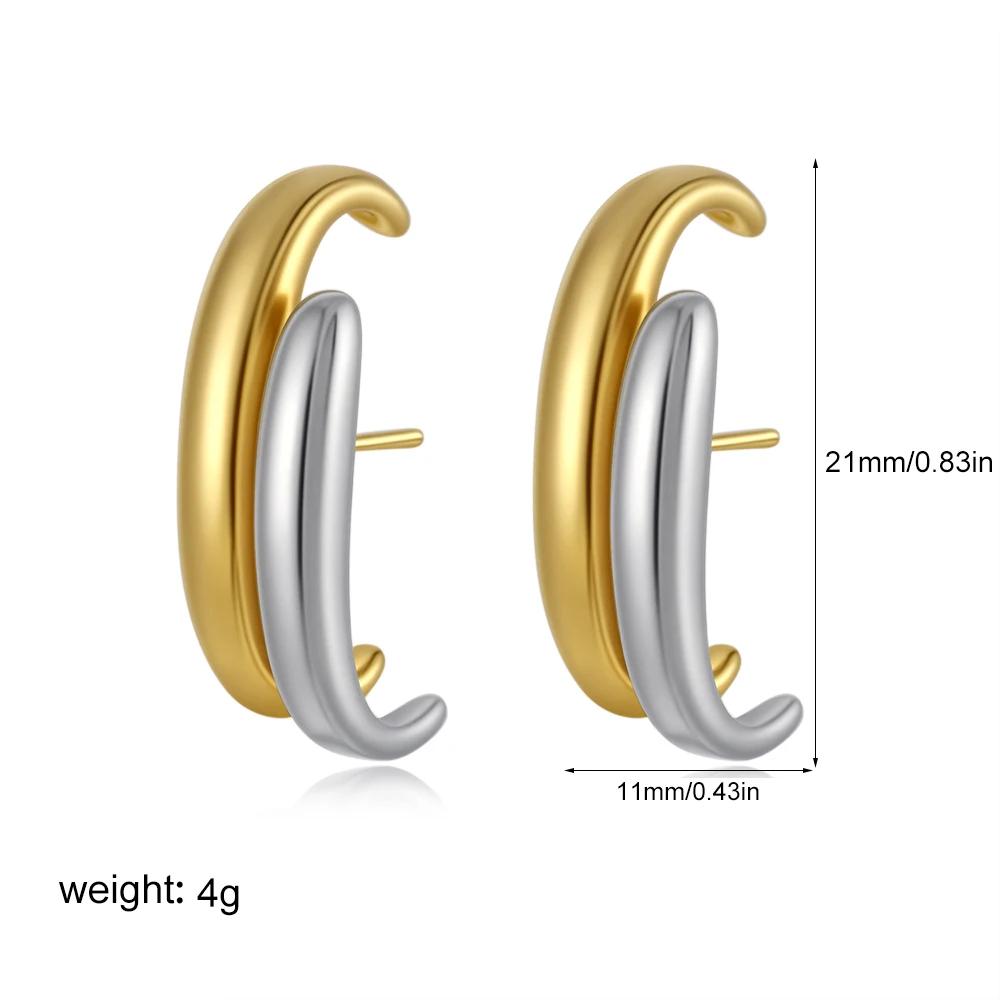 Women s Gold & Silver Double Color Small Stud Earrings Stainless Steel Waterproof Earclip Charm Unique Jewelry Accessory Gift