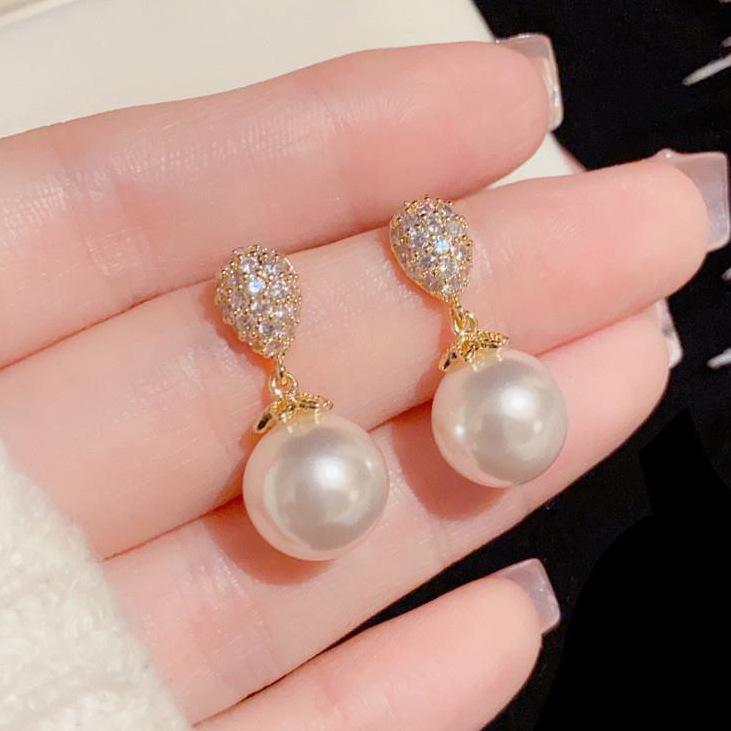 Zirconia Water Drop Pearl Earrings: Elegant Autumn/Winter Luxury Ear Clips
