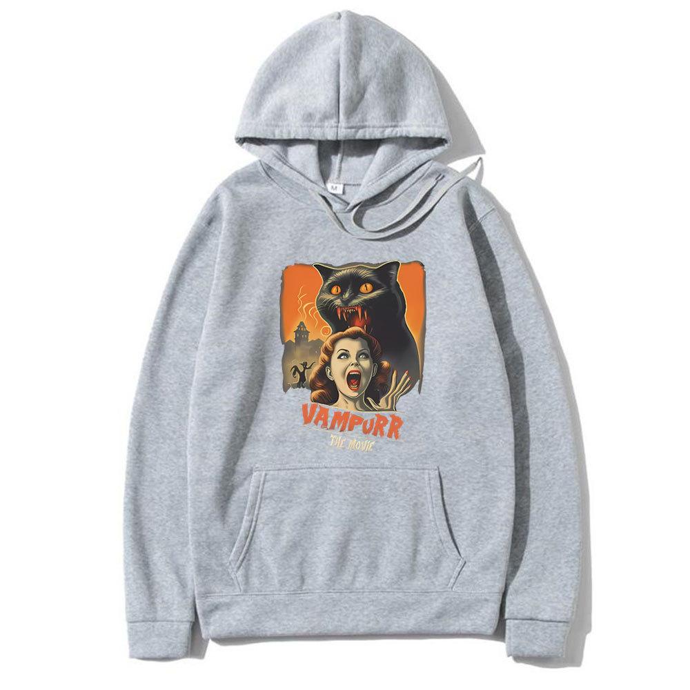 The Movie Vampurr Cat Graphic Hoodie Horror Halloween Print Hoodies Men Fleece New Hoodie Vintage Pullovers Sweatshirts for Men