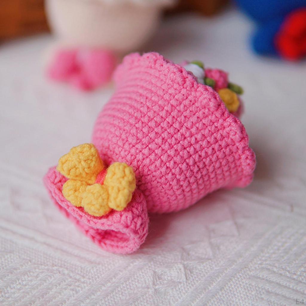 Decoration Ornament Handmade Knitted Crochet Bouquet for Girlfriend Women Wife Valentines Gifts