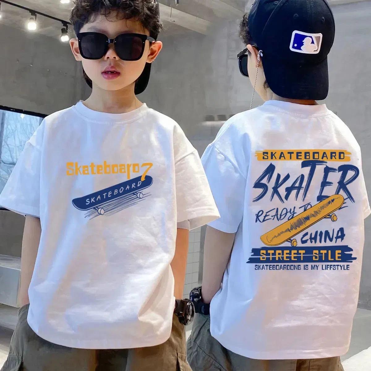 Boys Summer Cotton Short Sleeve T Shirt Middle Big Kids Korean Casual Base Layer Top 90