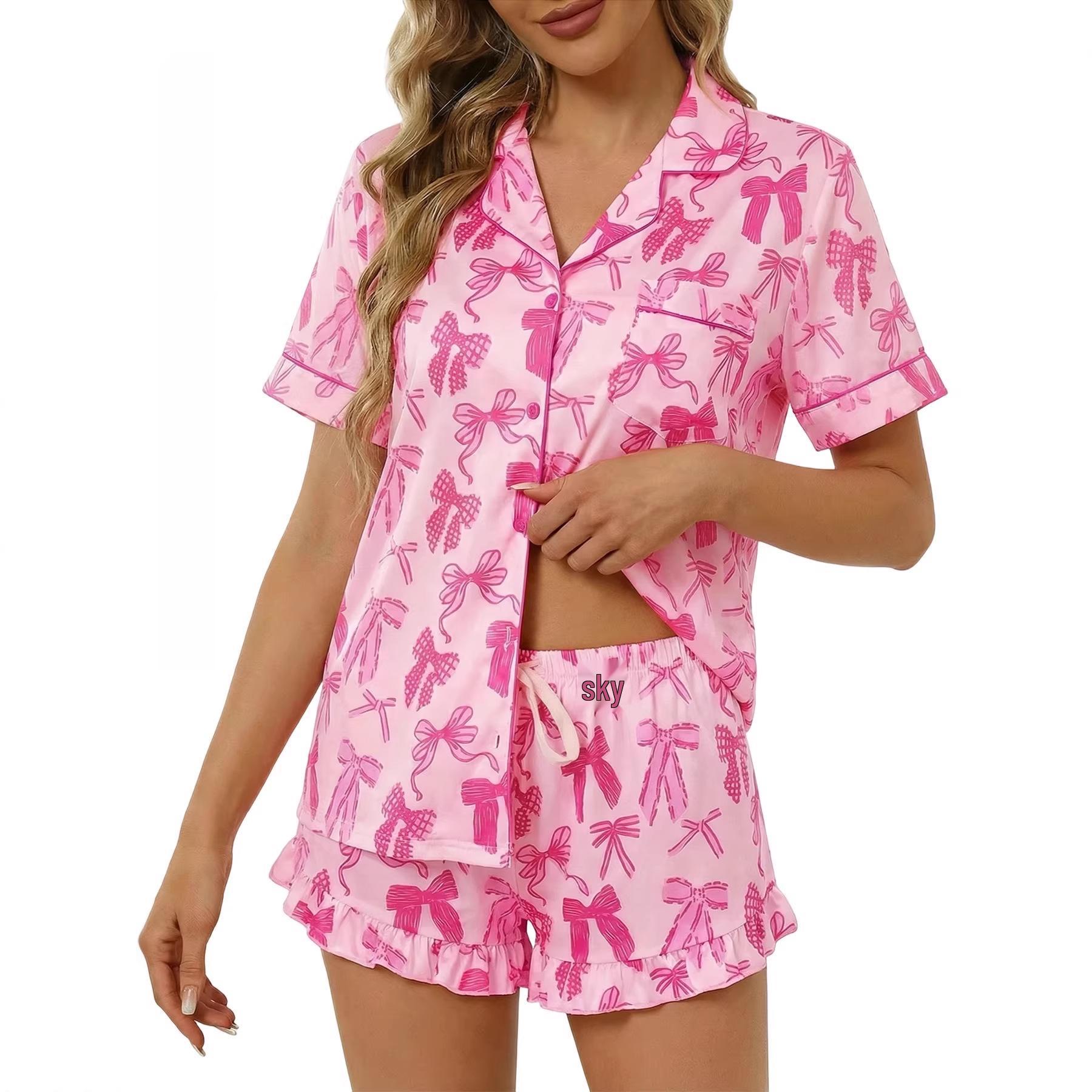 Southeast Asia Women s Cartoon Pajama Set: Short Sleeve & Shorts, Spring/Autumn Medium розы красного
