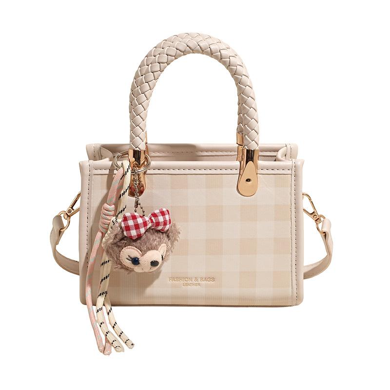 Simple plaid small bag women's new fashion commuter small square bag summer versatile shoulder messenger bag