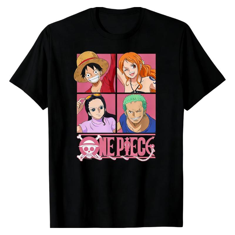 One Piece Main Characters TShirt Luffy Nami Zoro Robin Group Print Cotton Lightweight Breathable Casual Everyday Fashion Tops