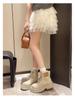 Women's Beige British-Style Retro Motorcycle Boots: Slimming, Thick Sole, Height-Enhancing, Perfect for Spring, Autumn, and Winter.