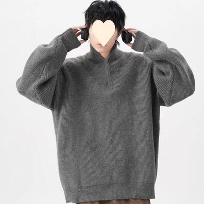 American New Half-zipper Men's Sweater Simple Couple Lazy Style Solid Color Knitted Sweater Outer Wear Pullover Men's Sweater