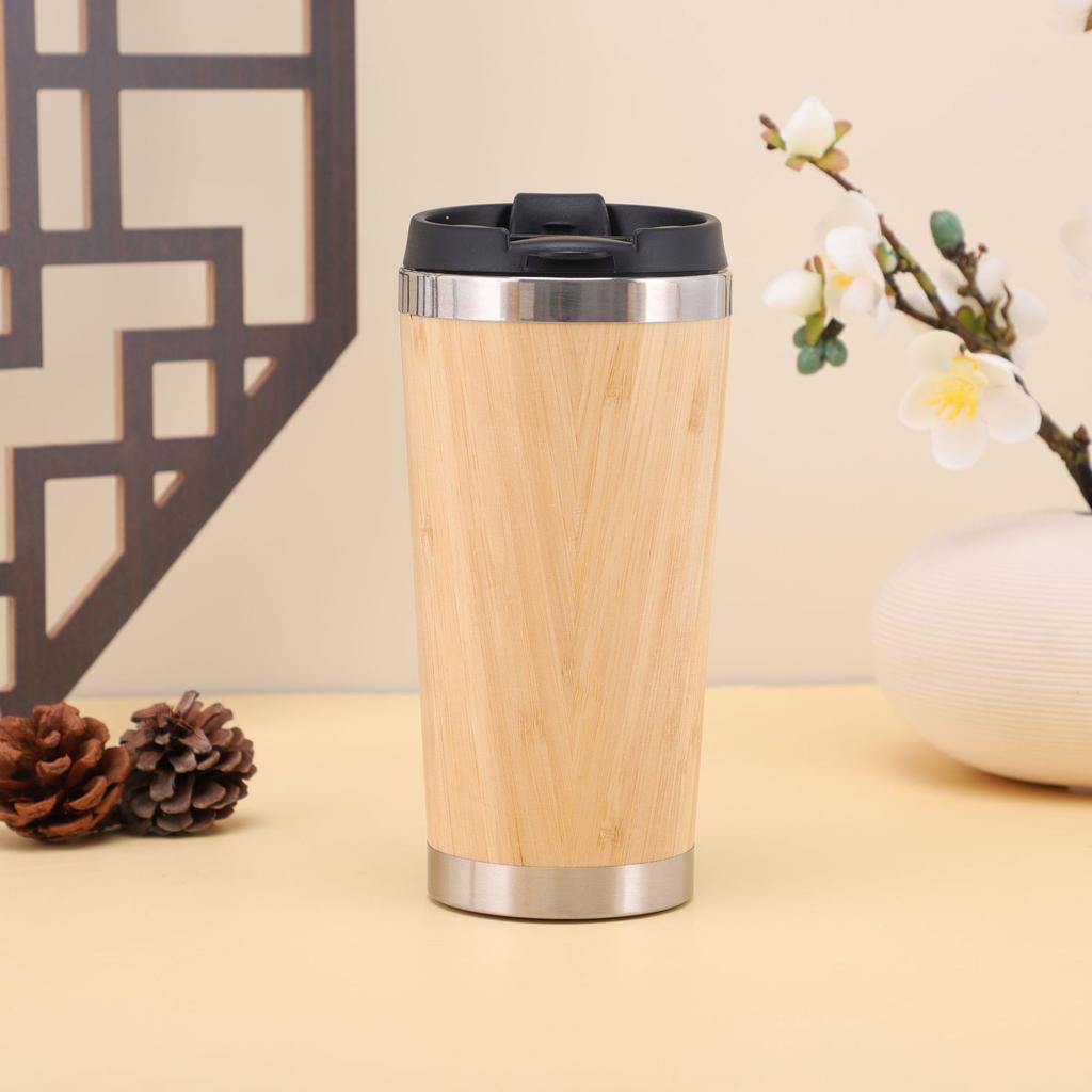 Insulated Bamboo Lid Travel Tumbler Double Wall Thermal Cup for Hot Cold Drinks Reusable Eco Friendly Beverage Container