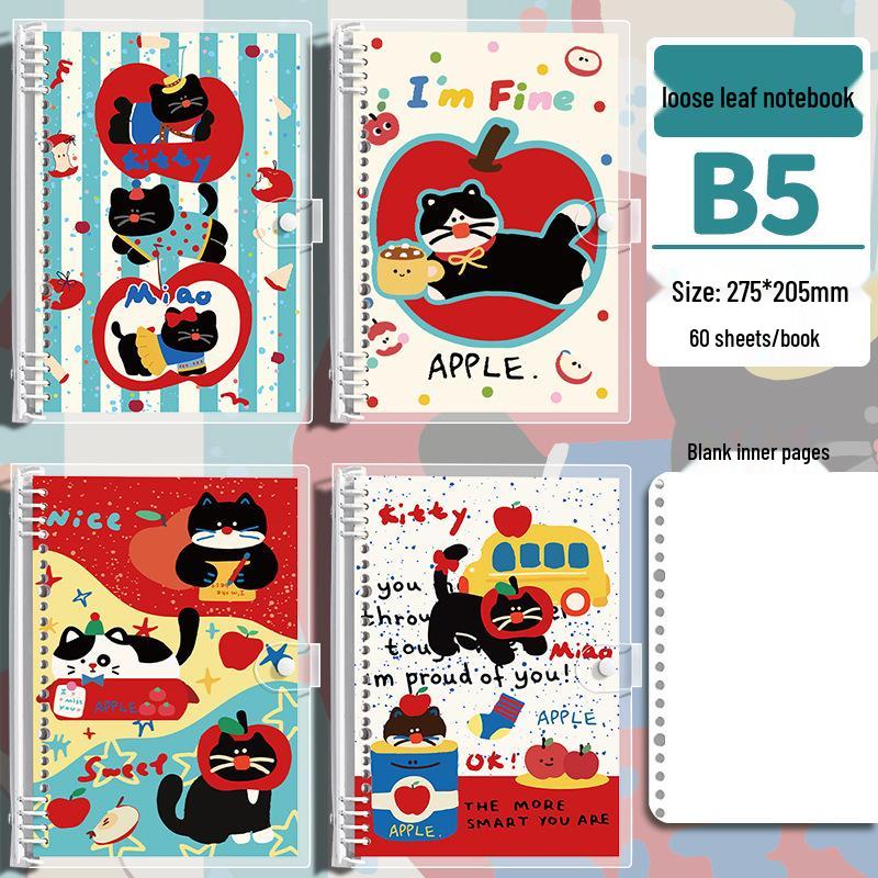 

PVC Soft Cat Apple Pie Detachable Ring Binder B5 Notebook for Students