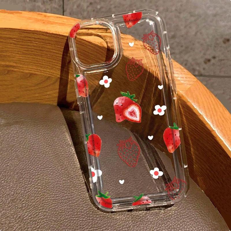 Redmi Note 13 11 12 Pro Plus 5G Summer Strawberry & Flowers Print Clear Case For Redmi Note 11S 12S 10 S Airbag Cover