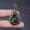 Carved Ammolite Gemstone Handmade Copper Wire Wrap Jewelry Pendant 2.2" q4R39
