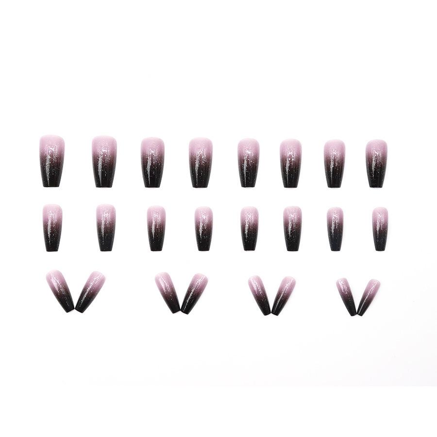 Galaxy Starlight Gradient Black Glitter Ballet Nails In Phantom Purple, 24-Piece Set