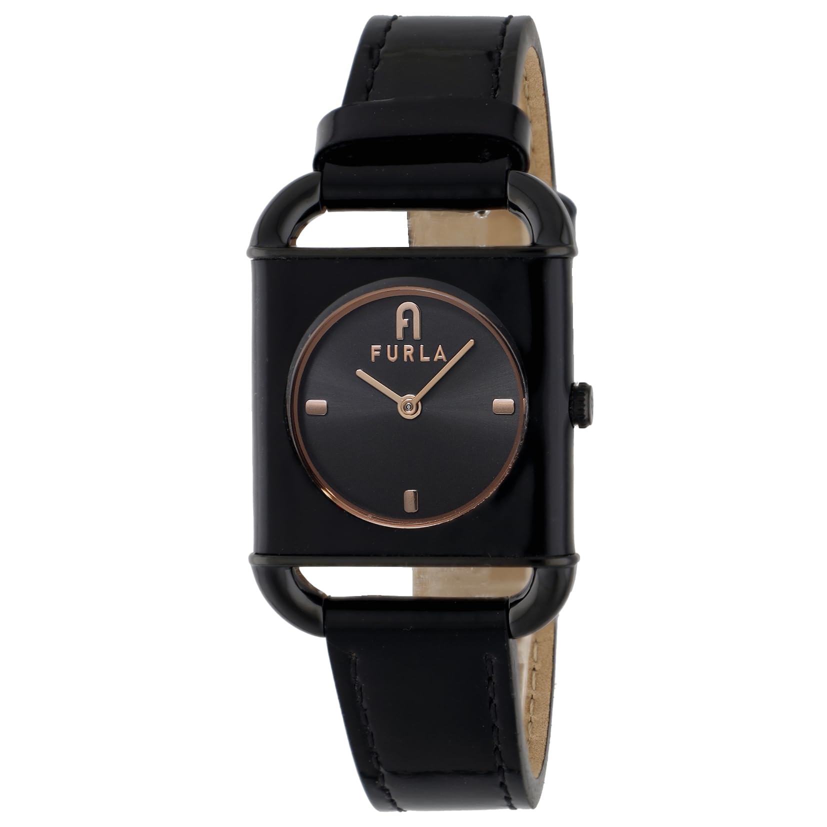 

FURLA Arco Square Quartz 5 ATM Water Mineral Black Watch, Movement, Resistant, Glass, Dial, WW00017019L7, Women s [Used] чёрный