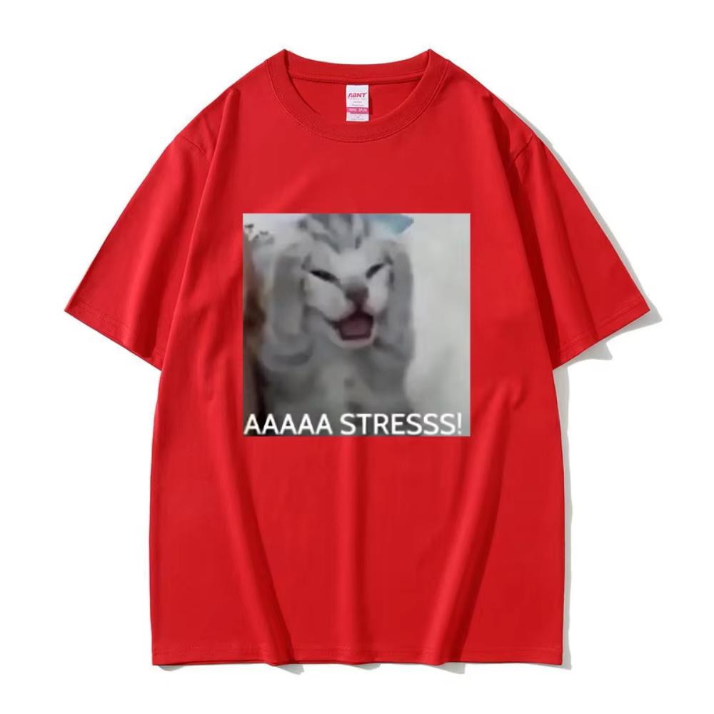 Cute Funny Stressed Cat Meme Tshirt Summer Men's Women Casual Loose Oversized T-shirts Male Cotton Short Sleeve Printed T Shirts