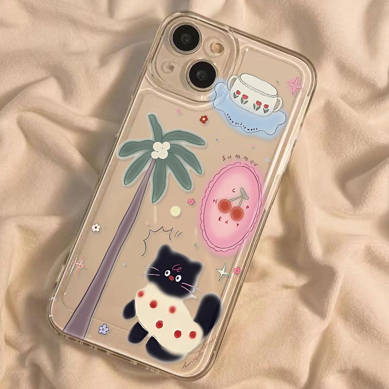 Coconut Cute Kitten for iPhone17promax Space Phone Case Apple 16 Transparent 15/14 Fine Hole