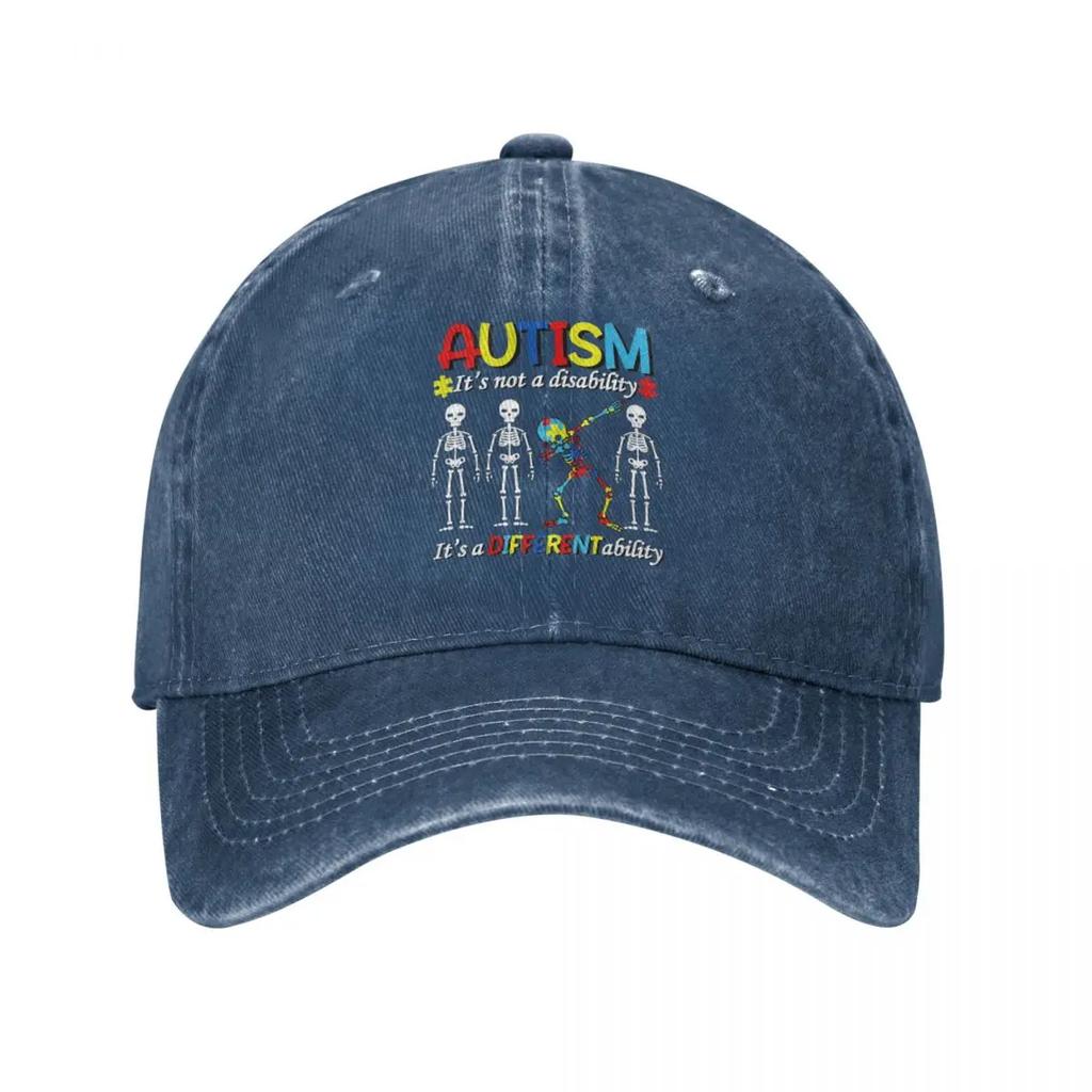 Autism Skeleton Dabbing Baseball Caps  Distressed Denim Sun Cap It's A Different Ability Awareness Outdoor Caps Hat