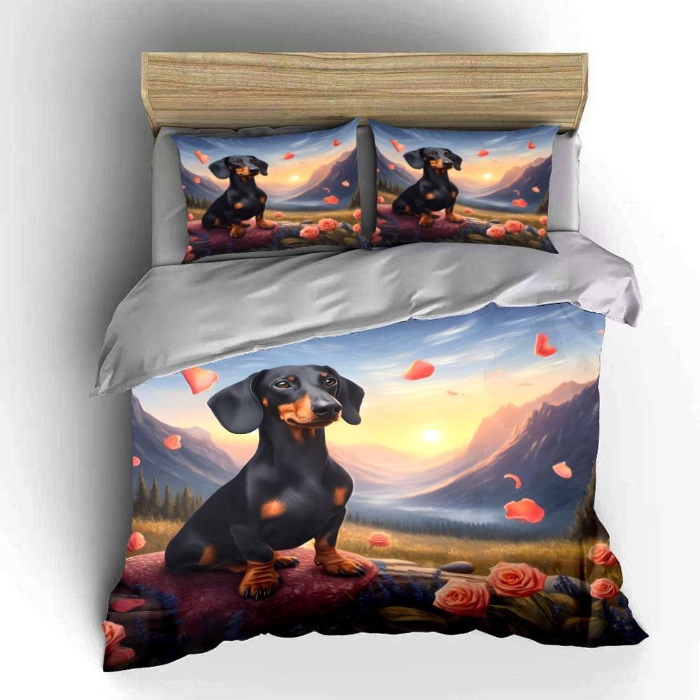 "Sunlit Canine Paradise Blossoms" Bedding Sets Duvet Covers Pillowcases(1* Duvet Cover 2* Pillowcases Without Duvet Insert)