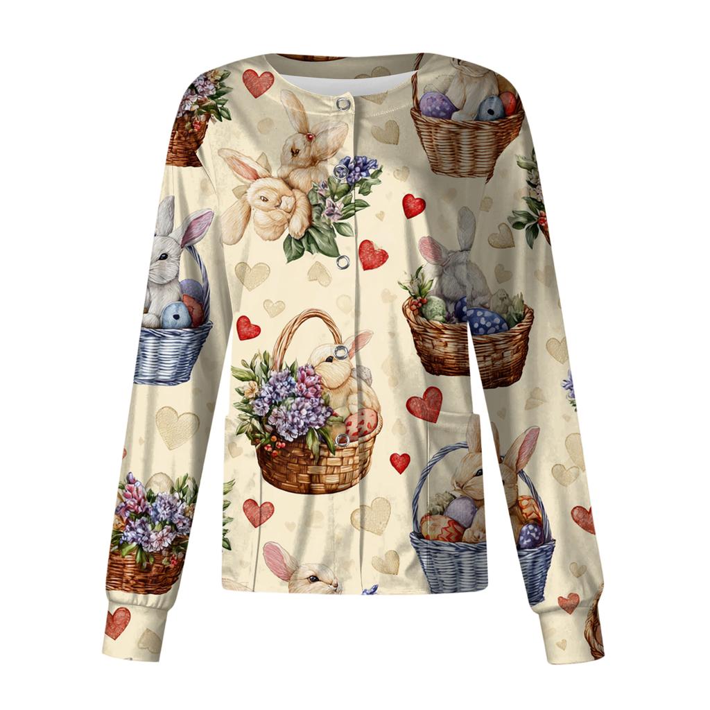 Damen Lässig Langärmlig Einreihig Bedruckt Schutzkleidung Cardigan Top