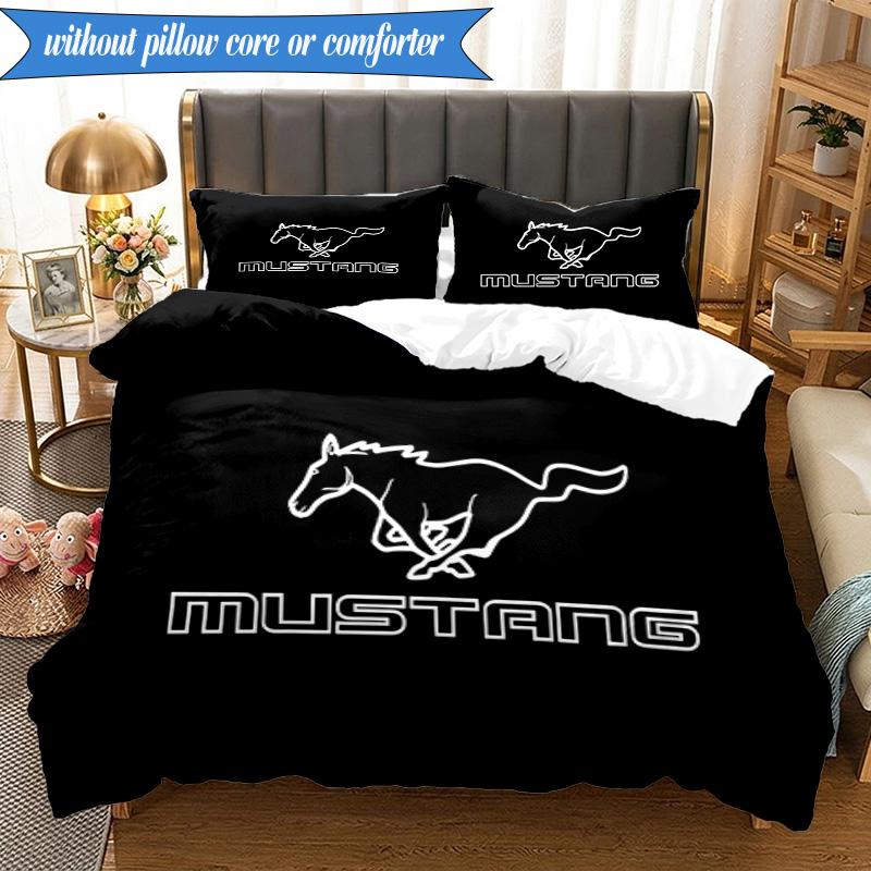 3PCS Mustang Printed Bedding Set For Bedroom dormitory, Includes 1 Duvet Cover & 2 Pillowcases for All Seasons Home Decor Fan gifts