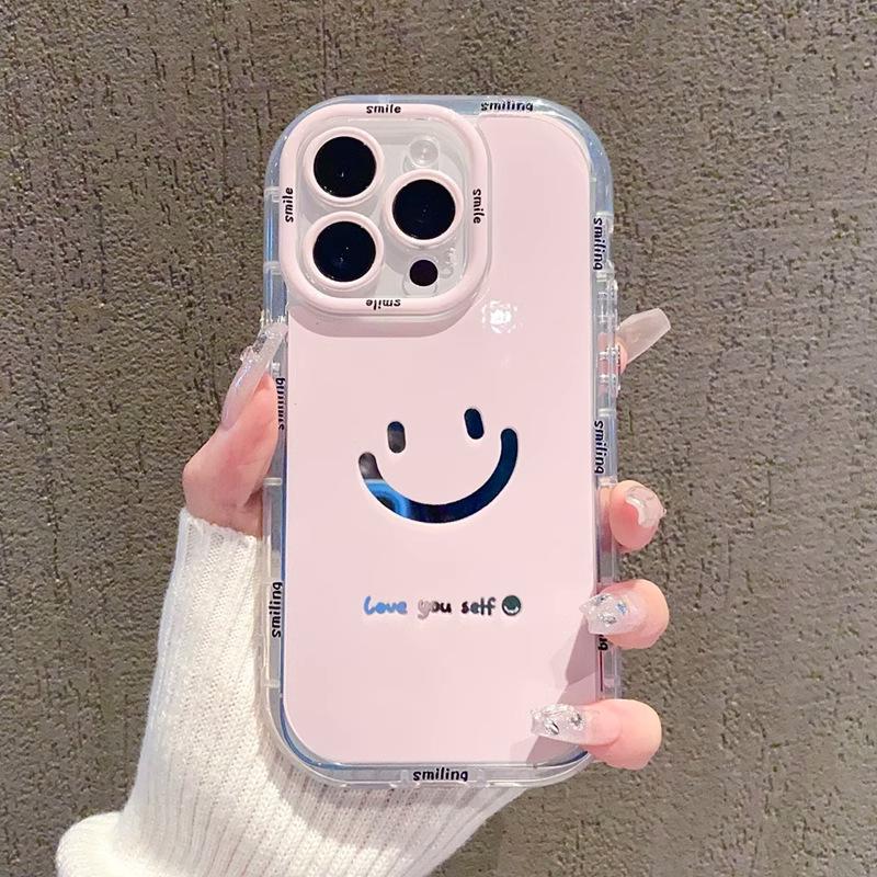 Mirror Cream Shell Suitable for Apple 16promax Mobile Phone Case Painted Smiling Face IPhone14 13 Anti Fall 15 11