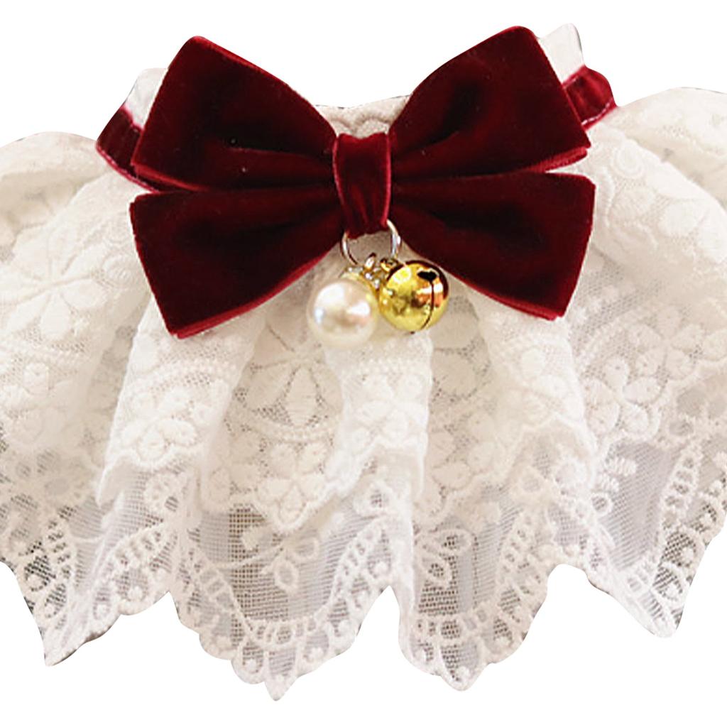 Pet Lace Bibs Collar Cute Bow Soft Easy To Wear Comfortable Bib Scarf for Dog Cat Decoration Wine
