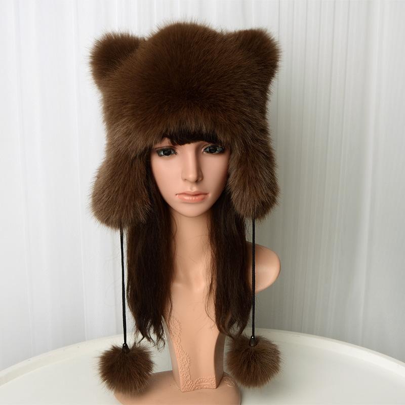 Thickened Warm Princess Hat In Autumn and Winter Fashion Ear Protection Hat Raccoon Plush Hat Imitation Fox Hair Woman