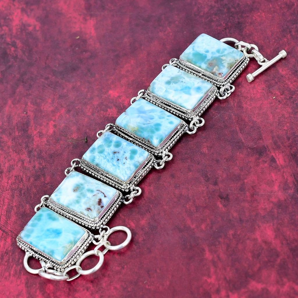 Brățară Larimar Bijuterii cu Pietre Prețioase, Brățară Handmade din Argint Sterling 925 Masiv, Bijuterii cu Design de Ultima Oră