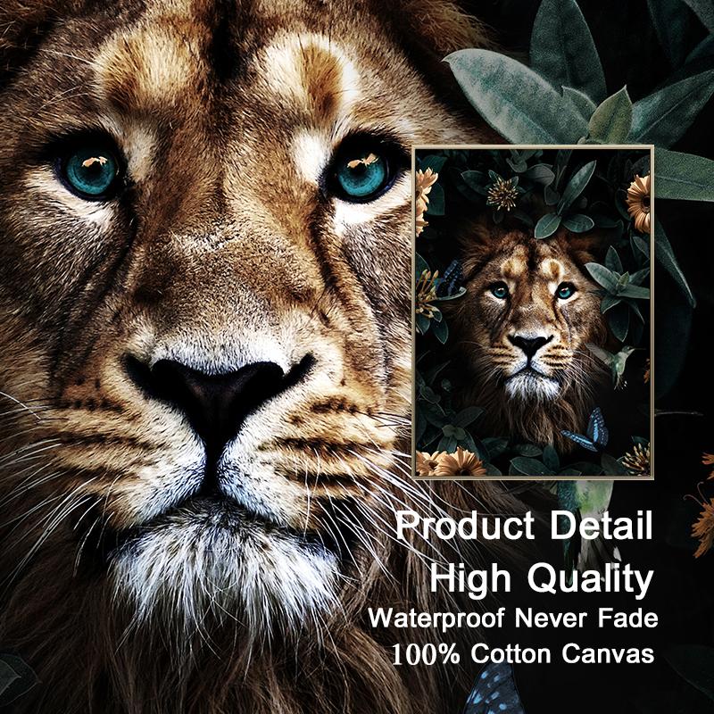 Flower Jungle Animal Lion Tiger Leopard Deer Abstract Wall Art Poster Grand Styel Canvas Painting Decoration Living Room Decor