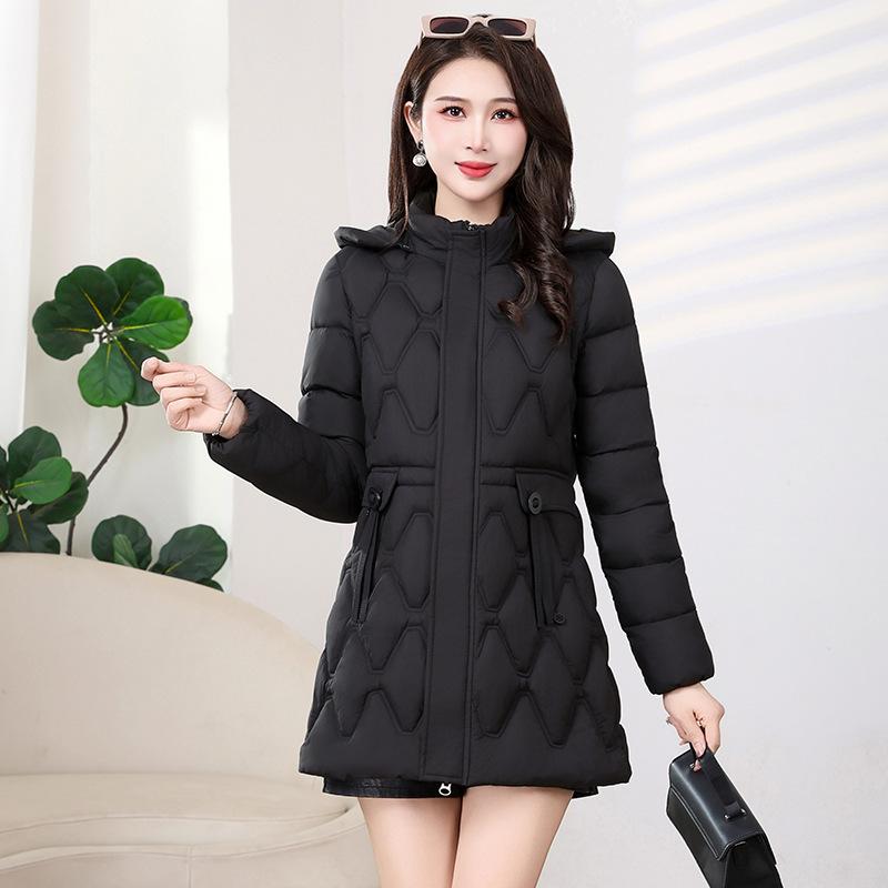 Long down cotton-padded clothes for women's new cold-proof and warm cotton-padded clothes, slim-fitting hooded cotton-padded jacket.