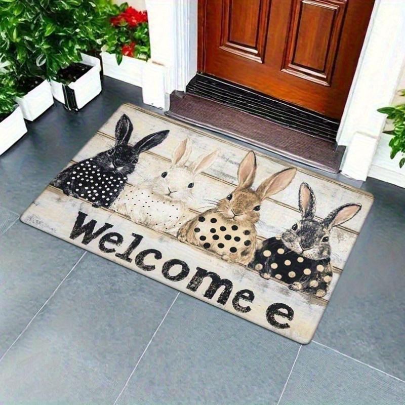 1pc Easter Bunny & Chick Design Welcome Mat - Non-Slip, Absorbent, Machine Washable, Fade-Resistant, Indoor/Outdoor Use, Polyest