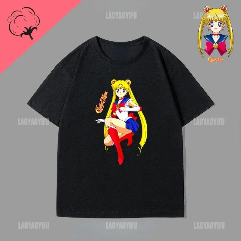 Japan Kawaii Sailor Moon 90s Anime Cotton Tshirt Cute Cartoon Moon Fans Gift Tops Summer Casual Hipster Clothes Streetwear Tee
