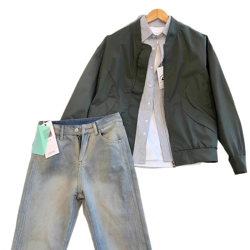 Amerikanisches cleanfit Harrington Jacken Set Herren Herbst und Winter helle Farbe Stehkragen Paar Baseball Baumwolljacke Fliegerjacke