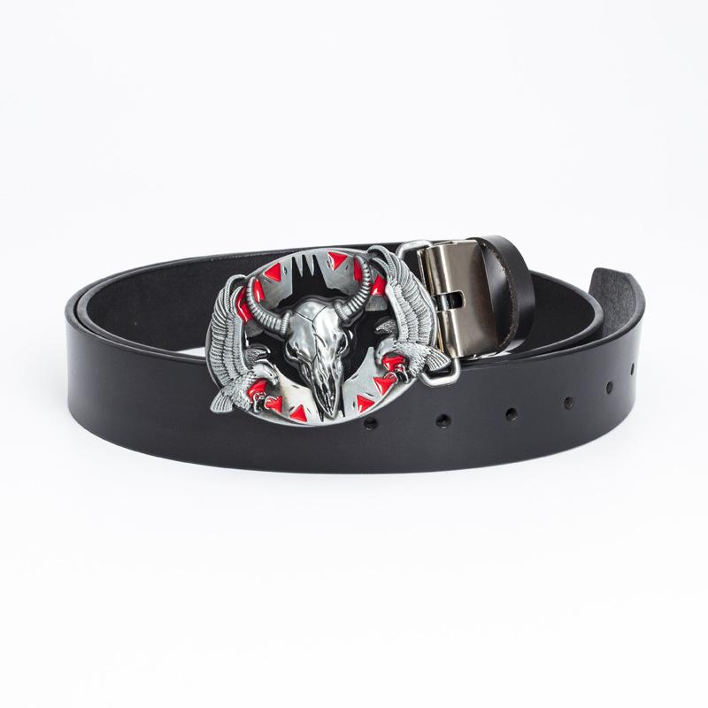 Europäischer und Amerikanischer Stierkopf Knopfkopf Gürtel Herren Dekorativer Jeans Personalisierter Gürtel Retro-Gürtel