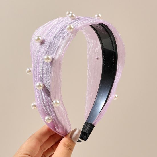 huaqianguhh Wide Edges Hair Hoop, Breathable Mesh Headband with Imitation Pearls Decor, Anti-Slip Hemming Face Shaping Accessory