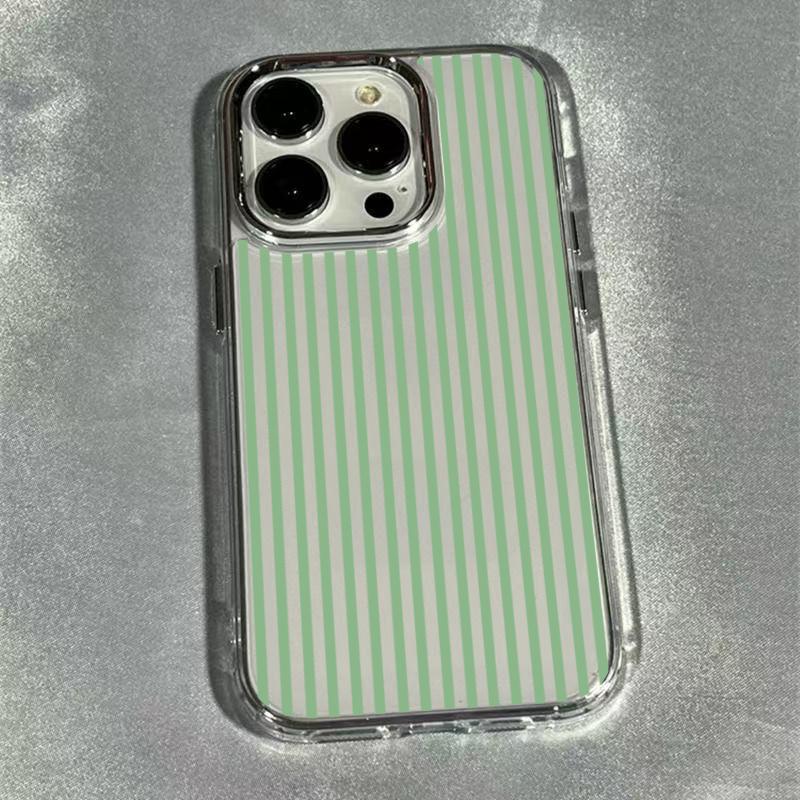Blue White Wide Stripes Electroplated Lens Frame Clear Phone Case for iPhone 17 Air 16 15 14 13 12 11 Pro Max XS Max X TPU Cover