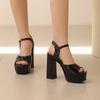 Plus Size Smooth Glossy Patent Leather Peep Toe Sandals With Platform Ultra-High Thick Heel Ankle Buckle Women's Sandals