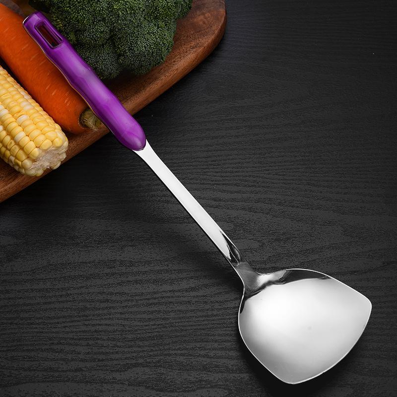 Stainless Steel Spatula Kitchenware Set for Household Kitchen Double-color Handle Stir-frying Spatula Cooking Soup Spoon, Large Strainer
