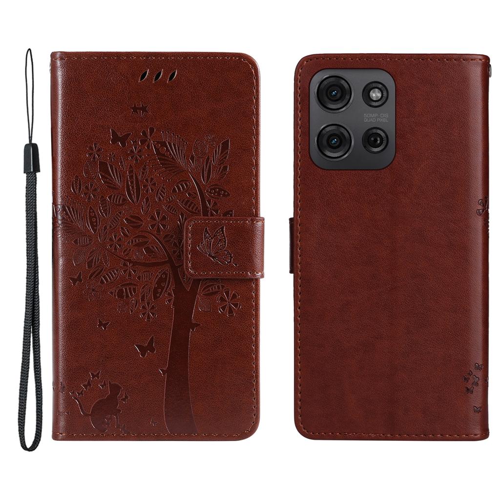 For Motorola Moto G75 5G Phone Case with Stand Cat Tree Pattern Leather Wallet Mobile Cover