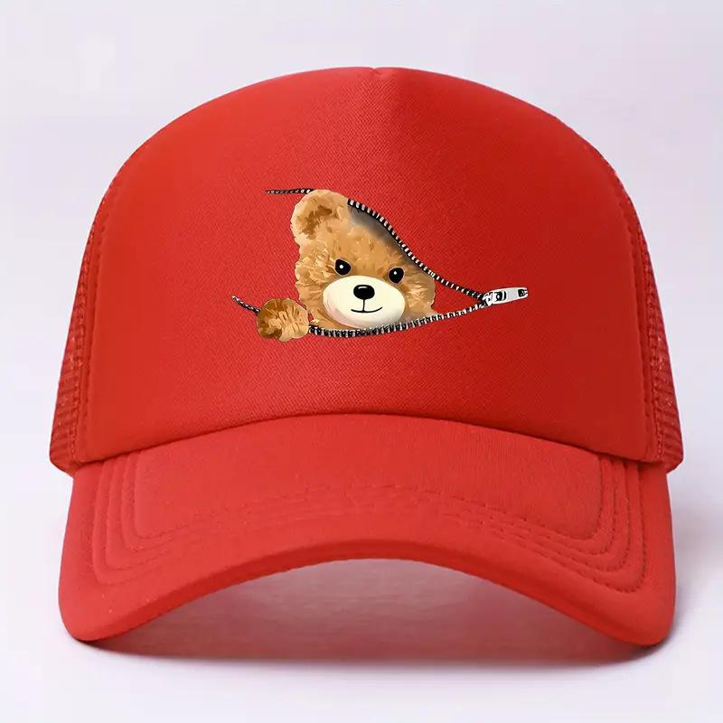 Bear Baseball Cap Cartoon Bear Printed Mesh Cap Baseball Cap Male Female Sports Cap красный