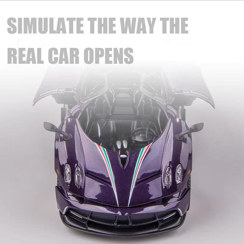 Pagani Huayra Dinastia Supercar Simulation Druckguss- und Spielzeugfahrzeuge Geräusche und Licht Rückziehauto 1:32 Legierungskollektionsmodell