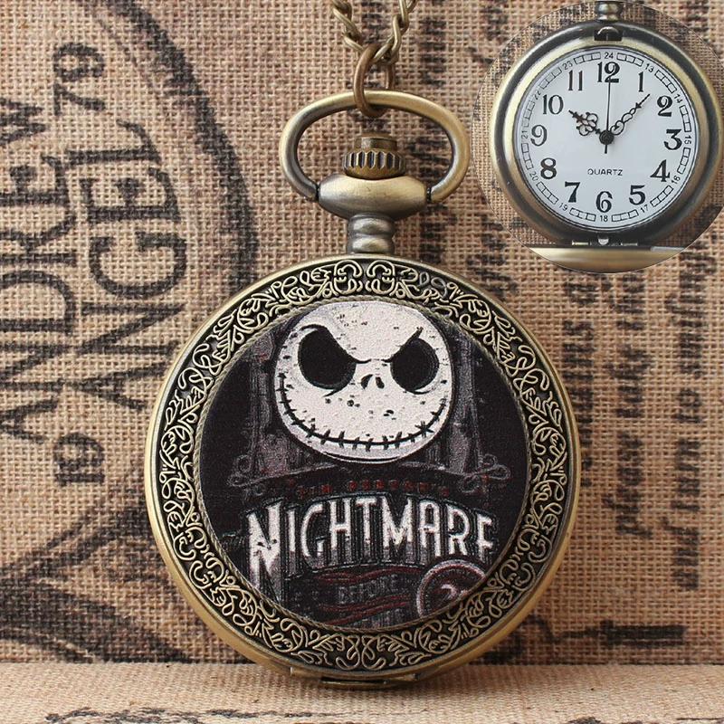 Devil Lanyard Embossed Ghost Head Pocket Watch European and American Animation Halloween Christmas Horror Night Skull Jack