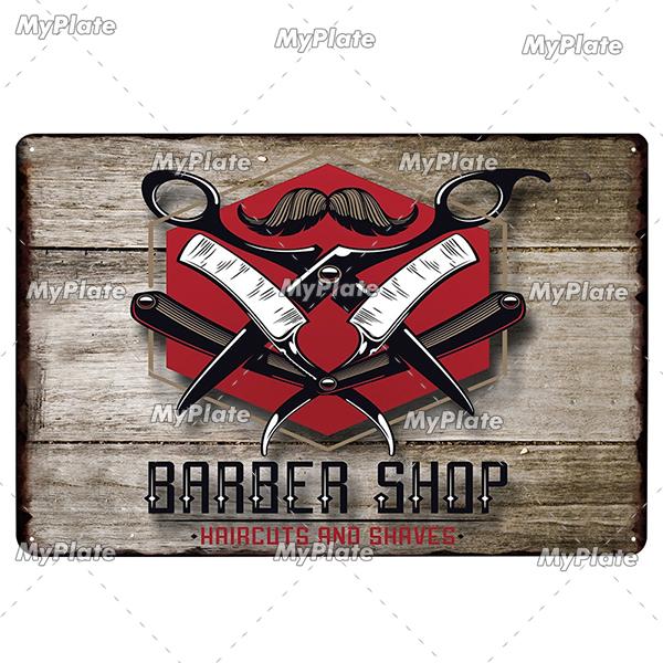 [MyPlate] BARBER BAR Metal Sign Vintage Plaque Tin Sign Plate Wall Decor For Bar Club Man Cave Art Painting Gift