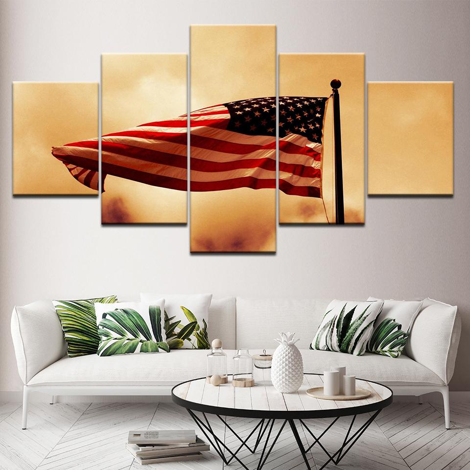 

Современная 5-панельная настенная живопись с американским флагом, холст, картина, модульный принт, плакат, спальня, гостиная, домашний декор, картина, фреска, произведение искусства 20x35cm*2 20x45cm*2 20x55cm*1