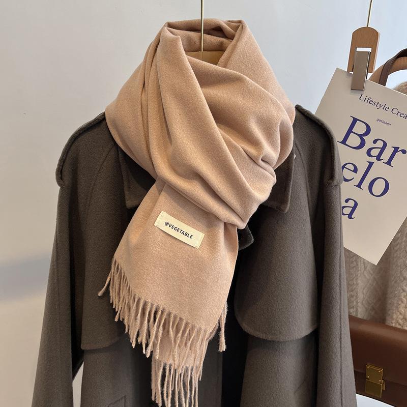 New imitation cashmere scarf women's autumn and winter versatile solid color khaki warm scarf shawl men