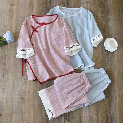 Neuer Damen-Pyjama aus 100 % Baumwolle im chinesischen Stil für Frühling und Sommer, zweiteilig, Oberteile mit Dreiviertelärmeln, Home-Service-Anzüge