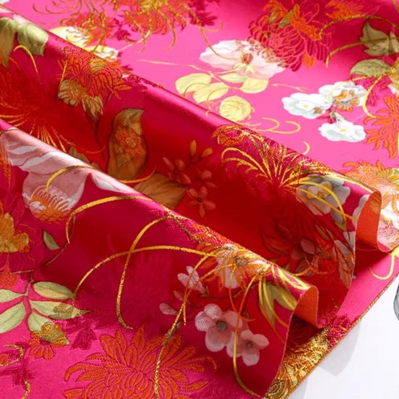 100x70cm Brocade Jacquard Silk Fabric DIY Ancient Costume Hanfu Tang Costume and Cheongsam Is Golden Thread Peony