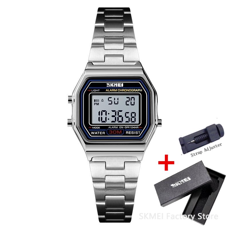 SKMEI 1415 Luxury Clock Sports Watch for Women Retro Digital Stainless Steel Electron Waterproof Wristwatches 1123 Relojes Mujer