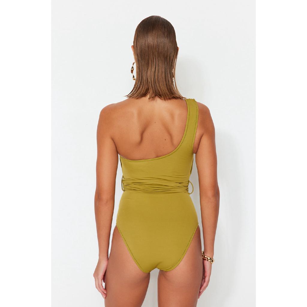 Red One Shoulder Draped Swimsuit Tbess21ma0145