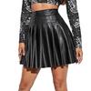 Women Pleated Skirt Faux Leather High Waist A-line Loose Hem Solid Color Clubwear Party Dance Skirt Above Knee Length Mini Skirt